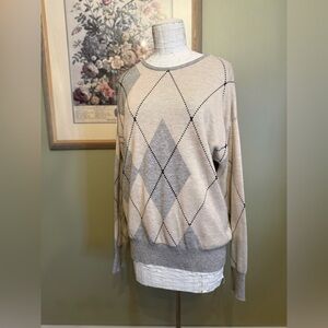 Pink Martini Argyle Knit Crewneck Sweater - Grey/Cream - Size M